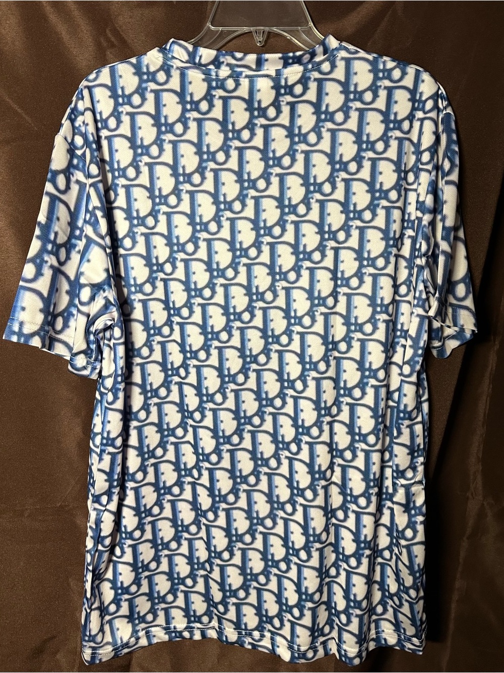 Designer Inspired Large Blue & White Monogram Logo Short Sleeve Men's Shirt NWOT